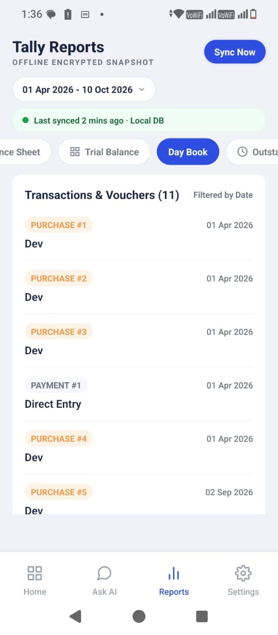 Day book and voucher report in Chopda