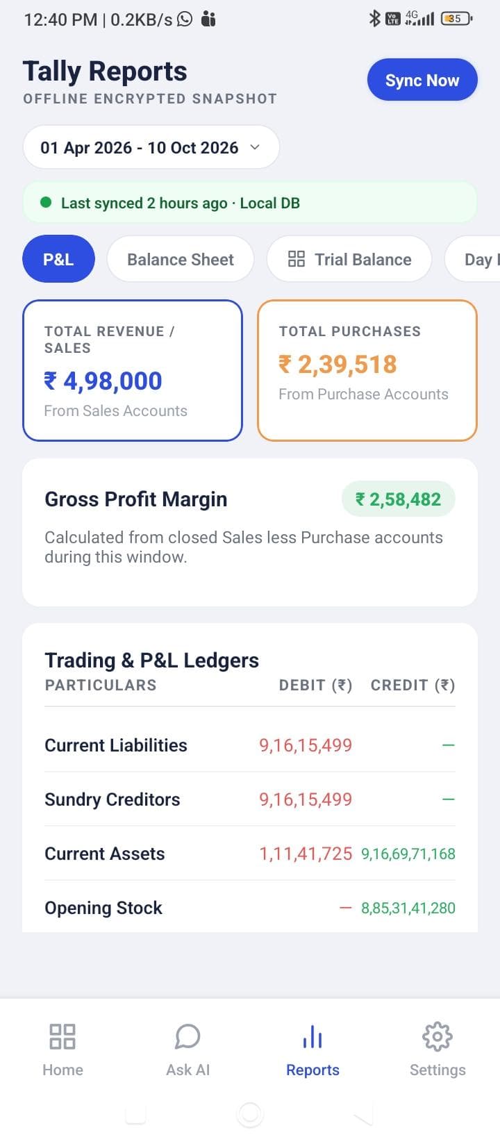Profit and loss report inside the Chopda mobile app